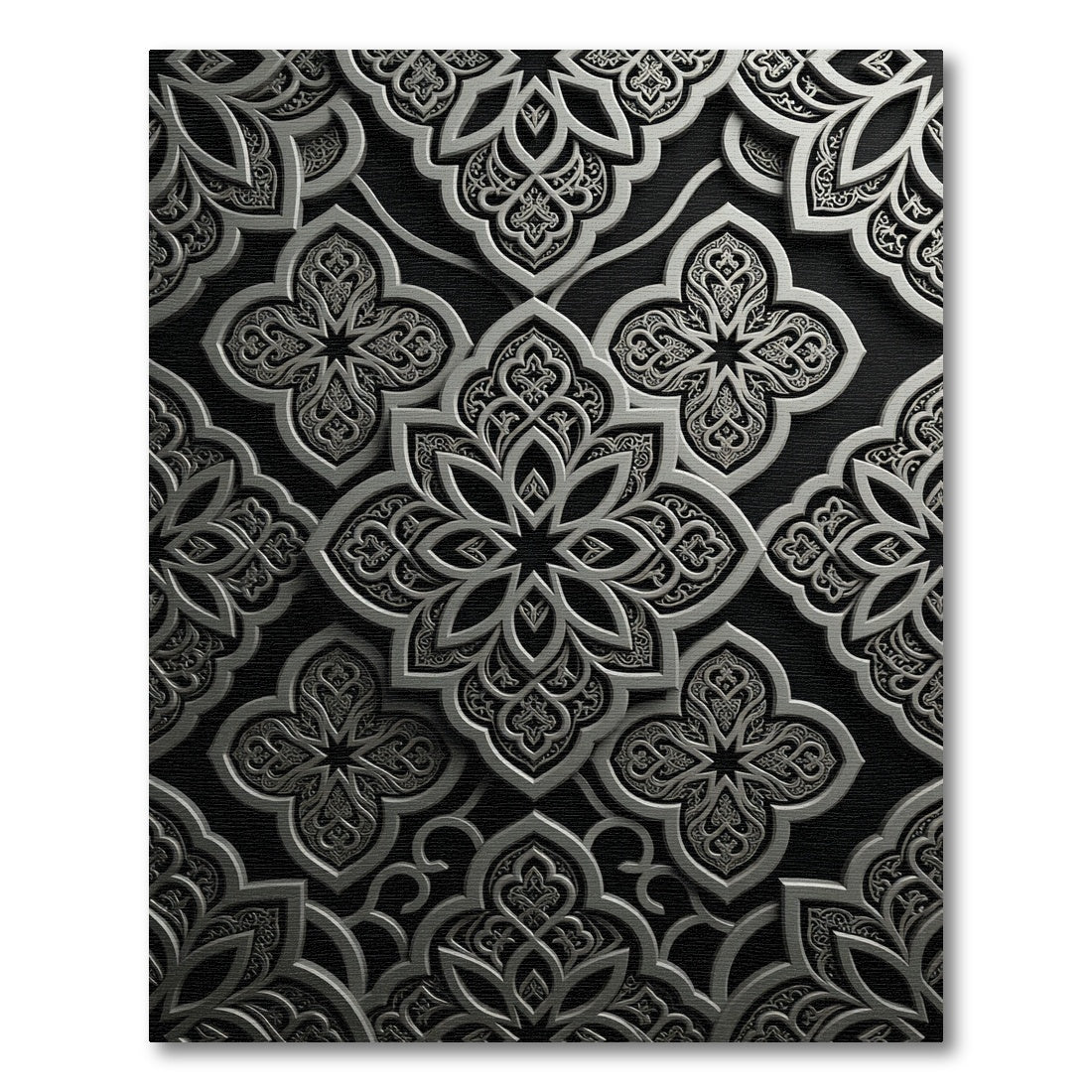 Intricate Silver Arabesque Floral Pattern Rug