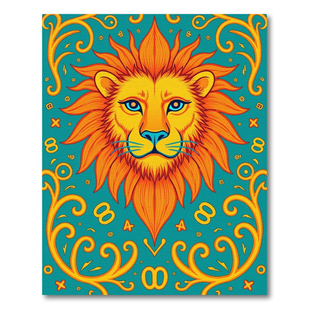 Bright Orange Lion Teal Graphic Rug