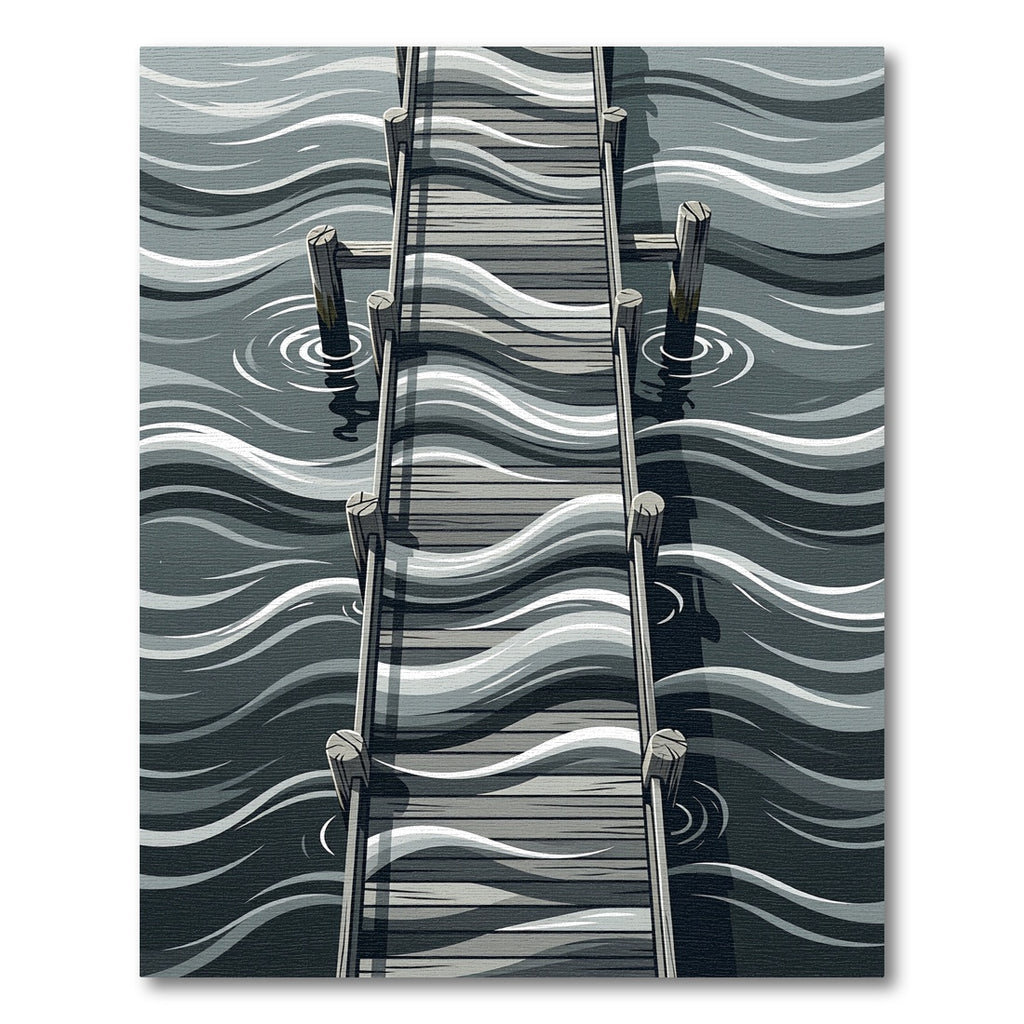 Gray Wooden Pier Waves Rug