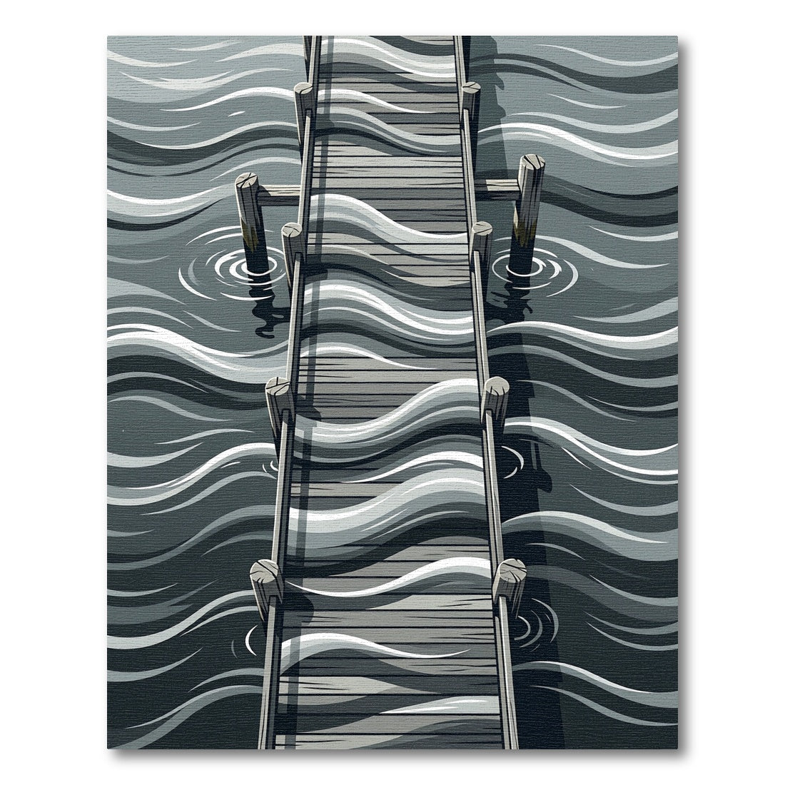 Gray Wooden Pier Waves Rug