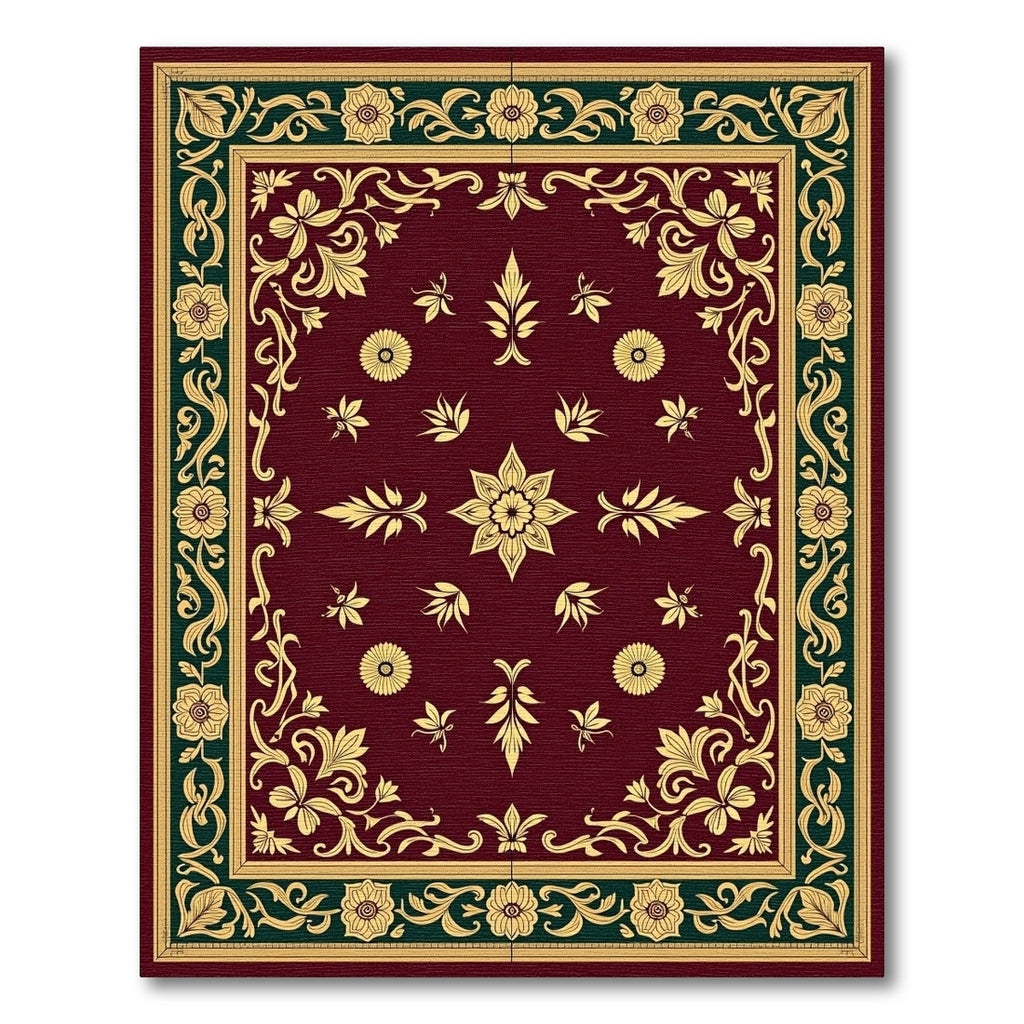 Deep Red Floral Vine Garden Rug
