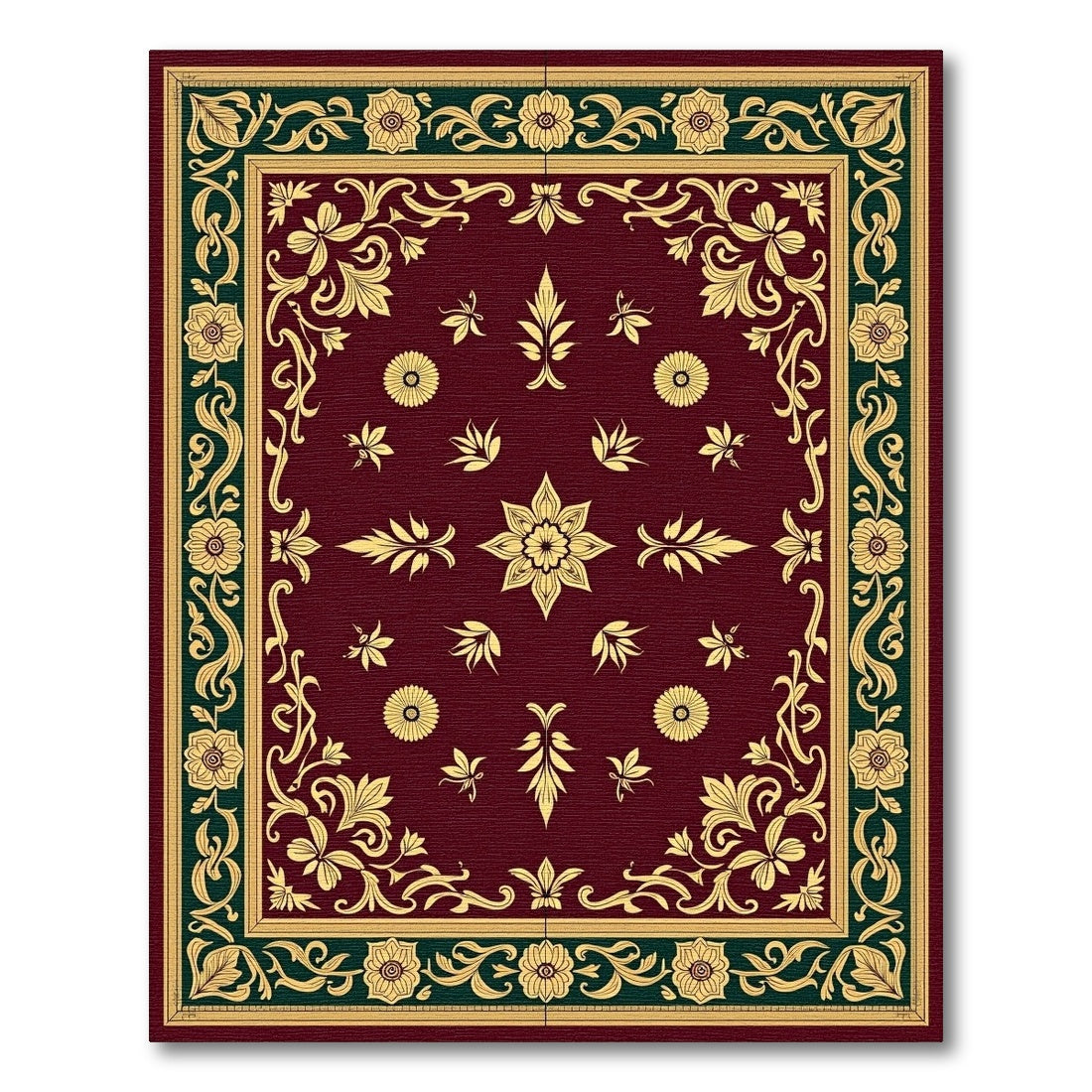 Deep Red Floral Vine Garden Rug