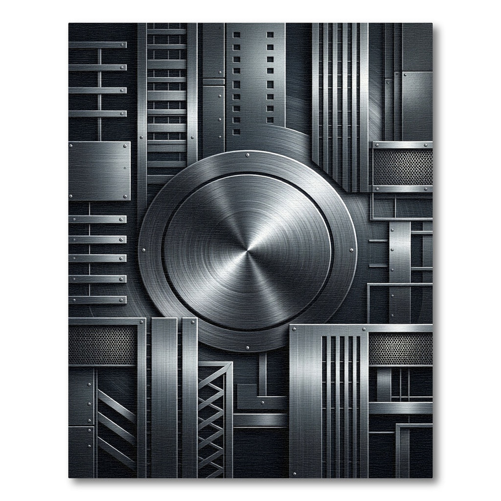 Industrial Metallic Silver Geometric Steel Rug