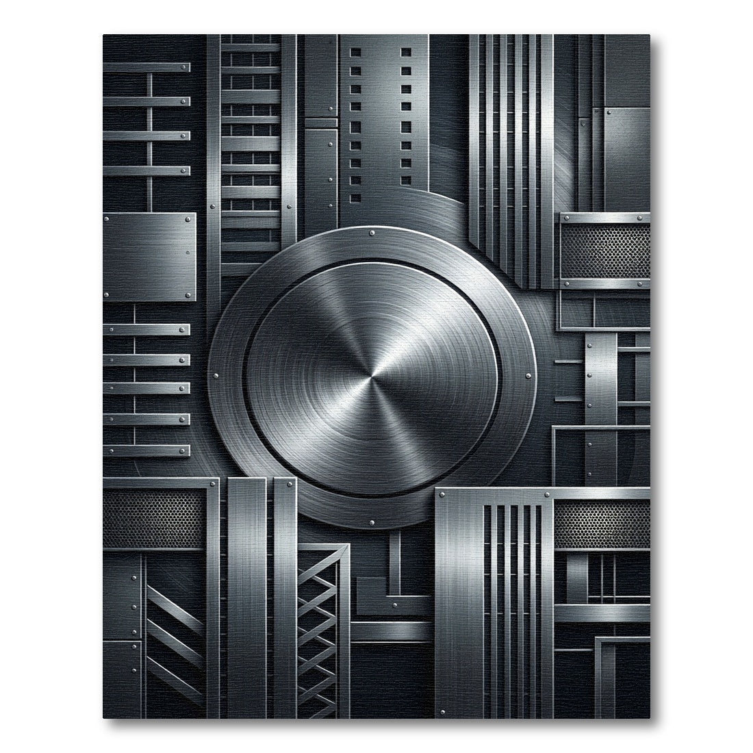 Industrial Metallic Silver Geometric Steel Rug