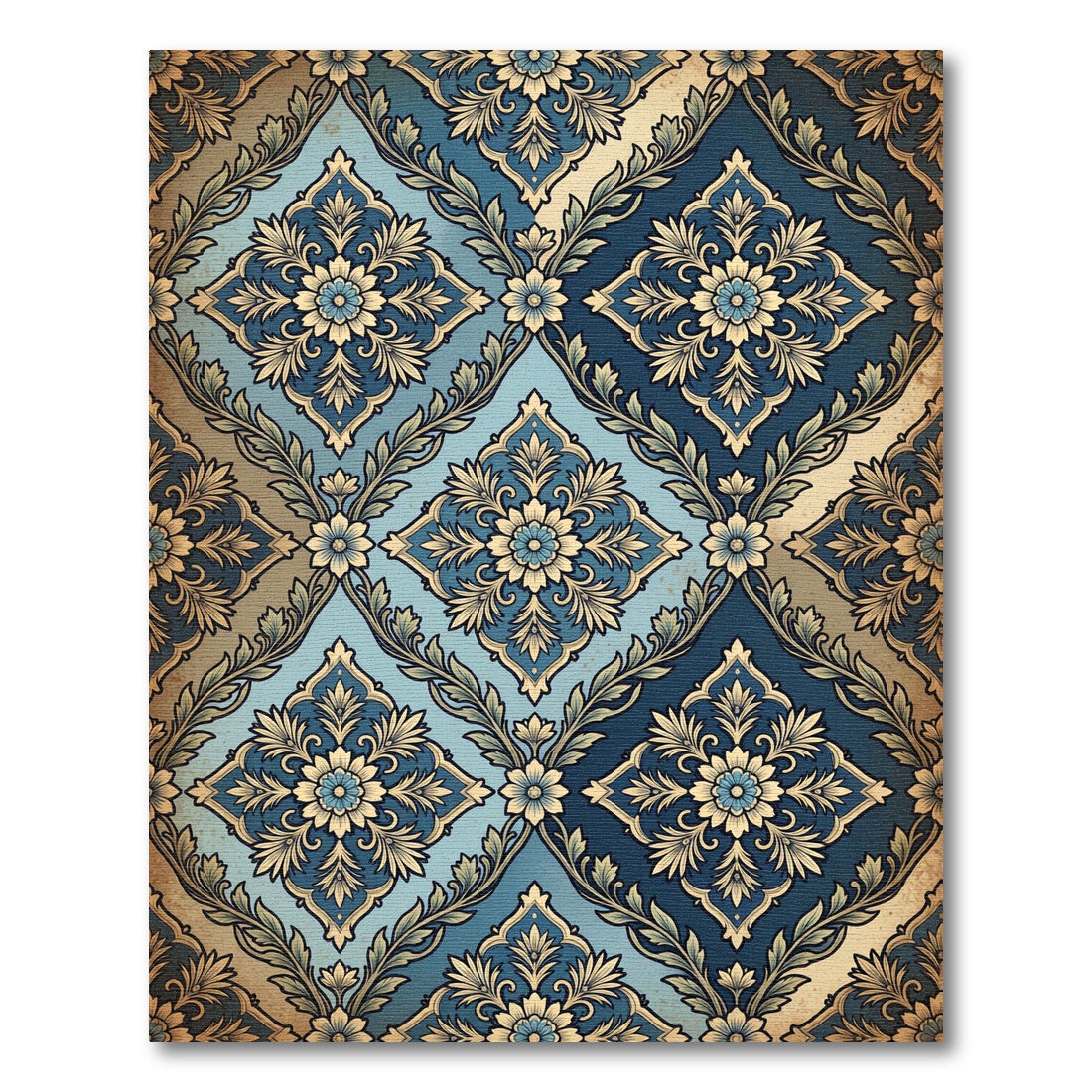 Ornate Indigo And Cerulean Damask Filigree Rug