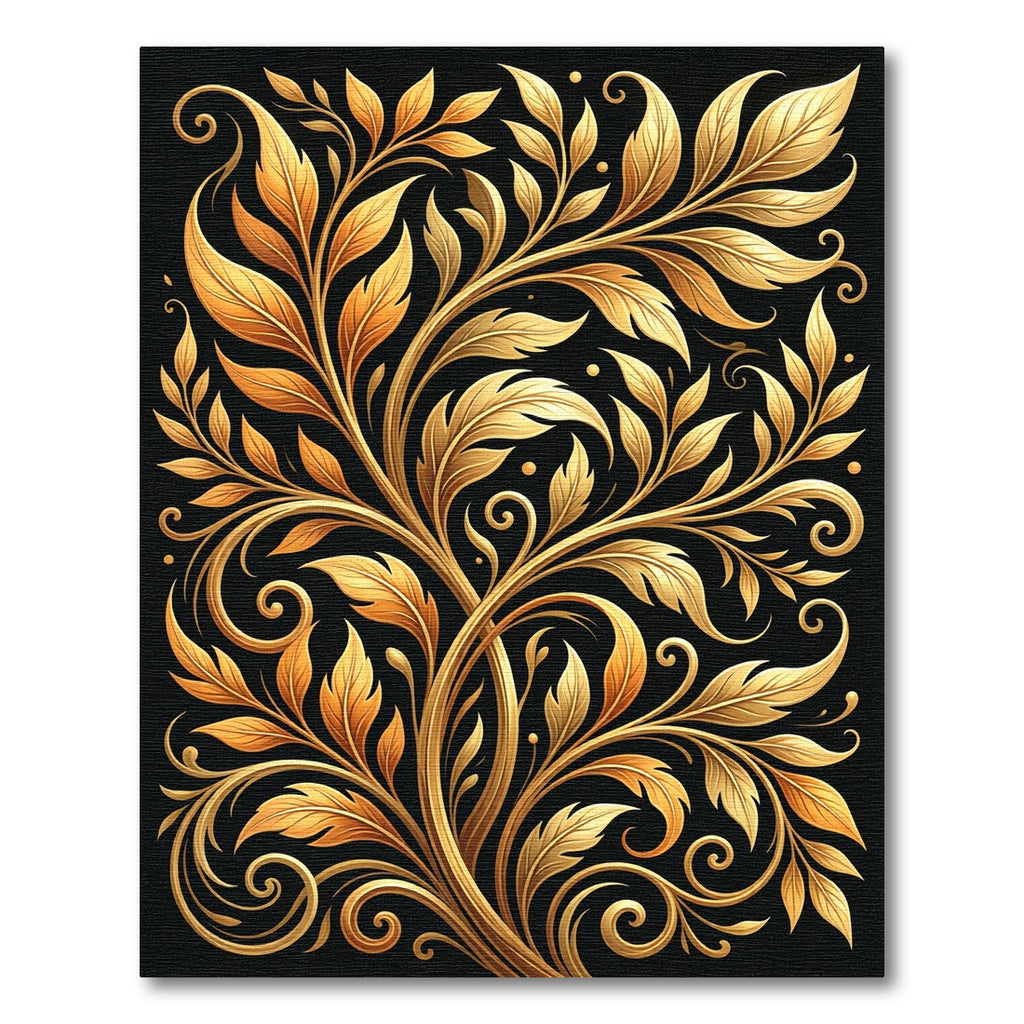 Elegant Golden Swirling Foliage Vine Rug