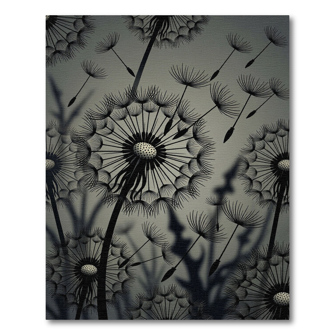 Monochrome Dandelion Silhouette Botanical Art Rug