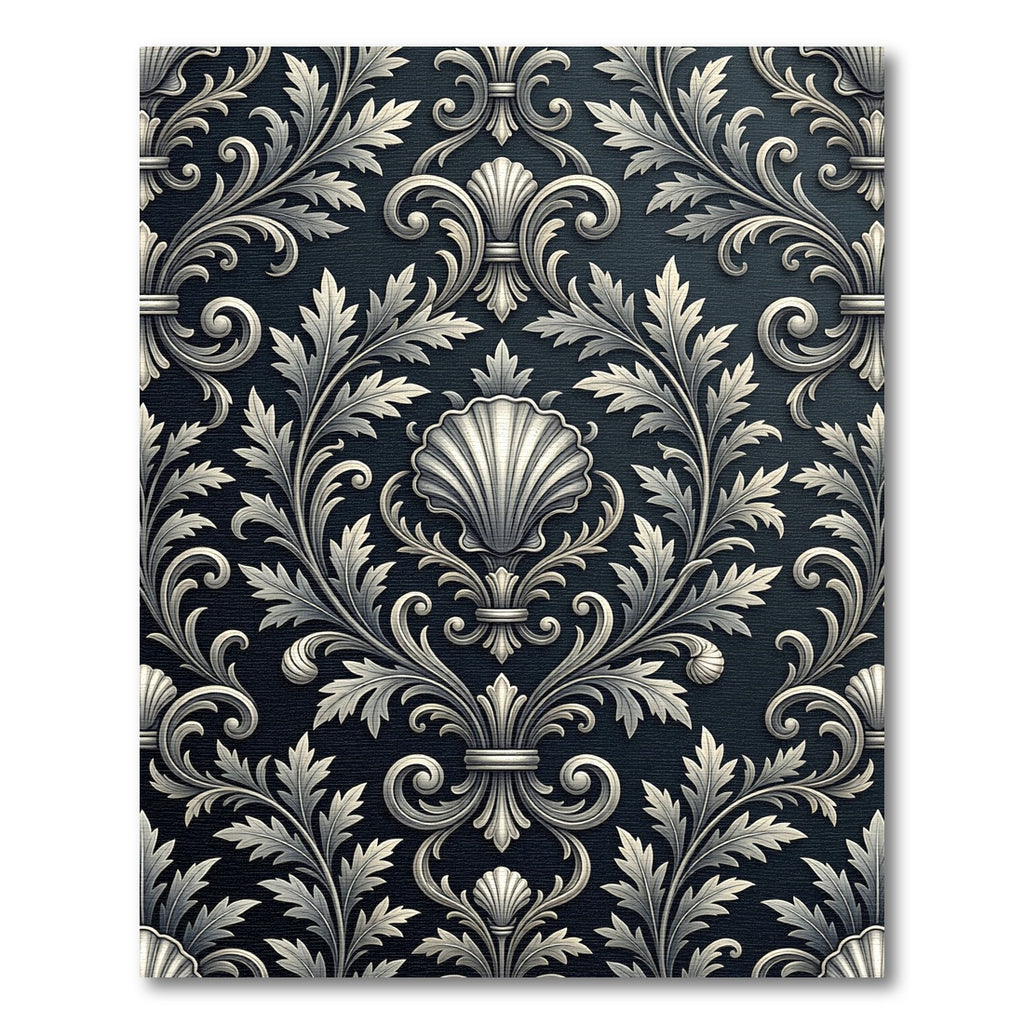 Antique Silver Leaf Scrollwork Composition Rug
