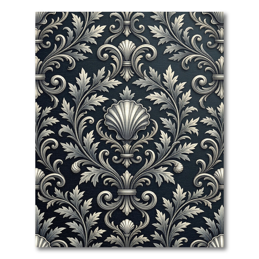 Antique Silver Leaf Scrollwork Composition Rug