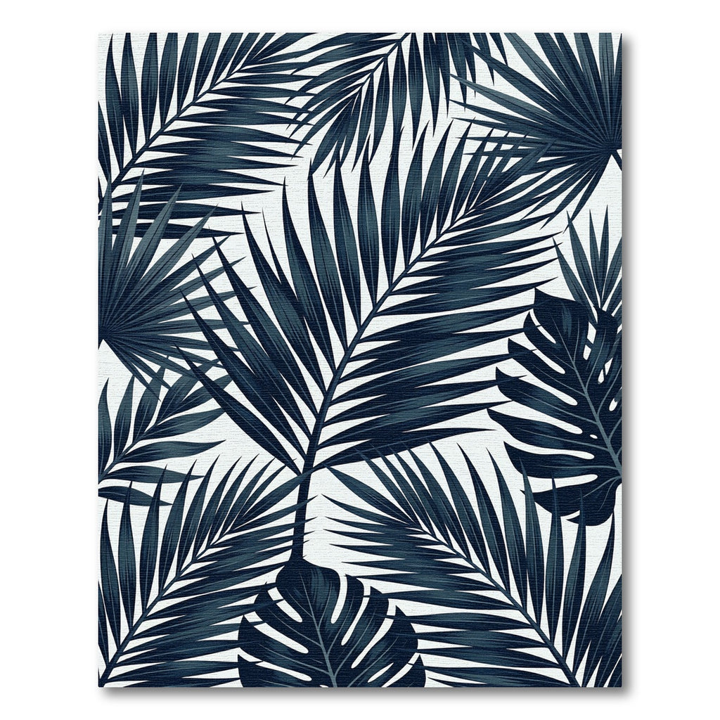 Midnight Blue Tropical Leaf Arrangement Rug