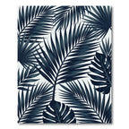 Midnight Blue Tropical Leaf Arrangement Rug