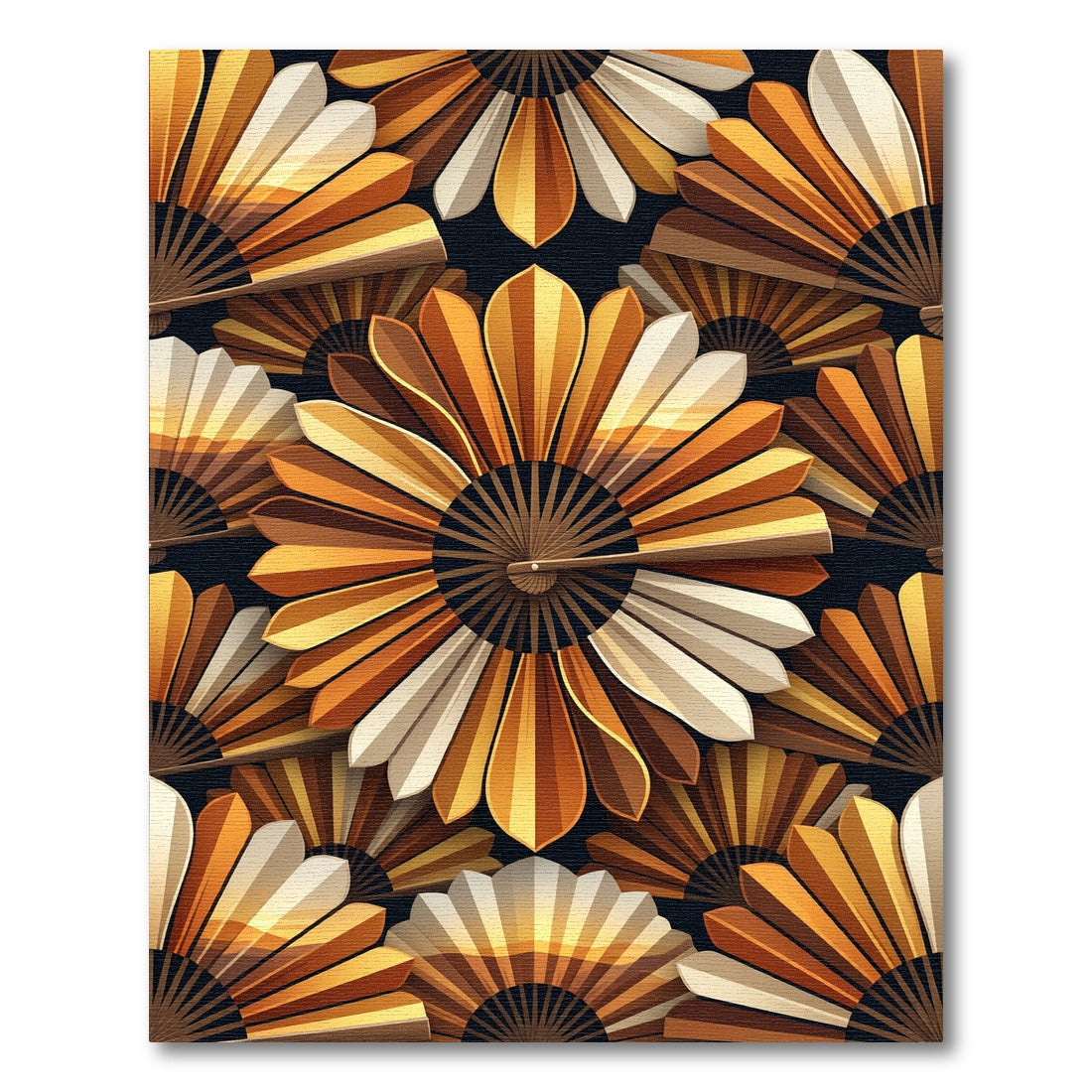 Golden Brown Fan Blossom Repeating Rug