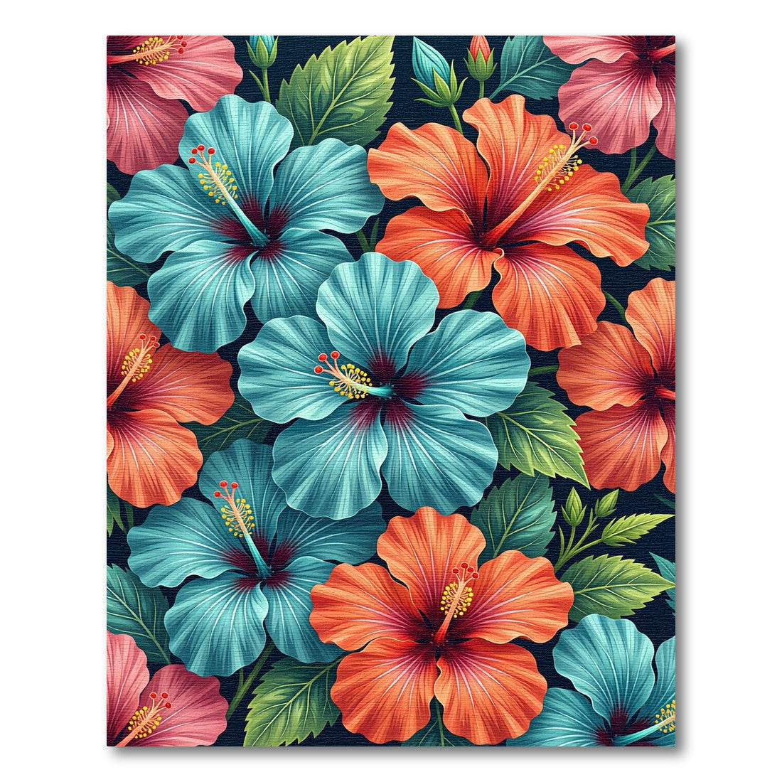 Vibrant Tropical Hibiscus Floral Botanical Rug