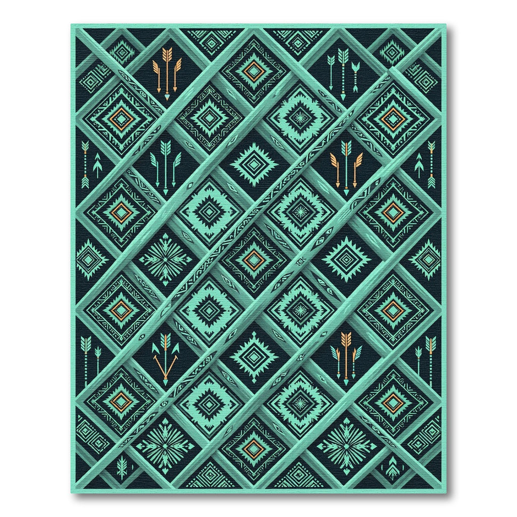 Teal Geometric Arrow Diamond Rug