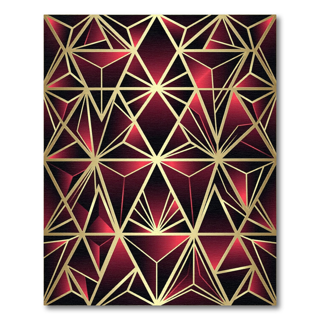 Luxurious Crimson Gold Geometric Facet Rug
