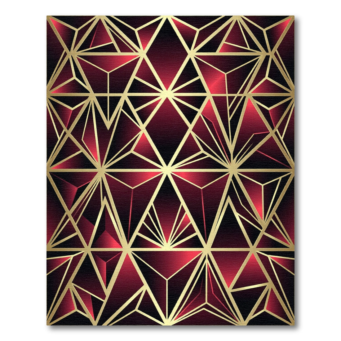 Luxurious Crimson Gold Geometric Facet Rug