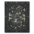 Ornate Scrolling Golden Leaf Motif Rug