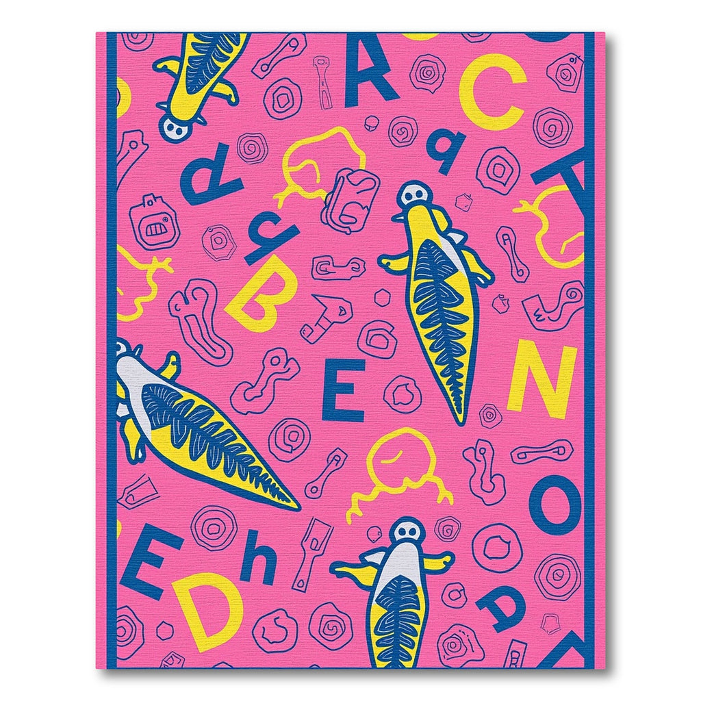 Whimsical Yellow Fish Pink Alphabet Rug