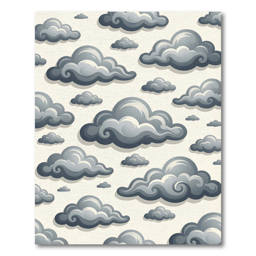 Whimsical Gray Cloudy Sky Illustration Rug