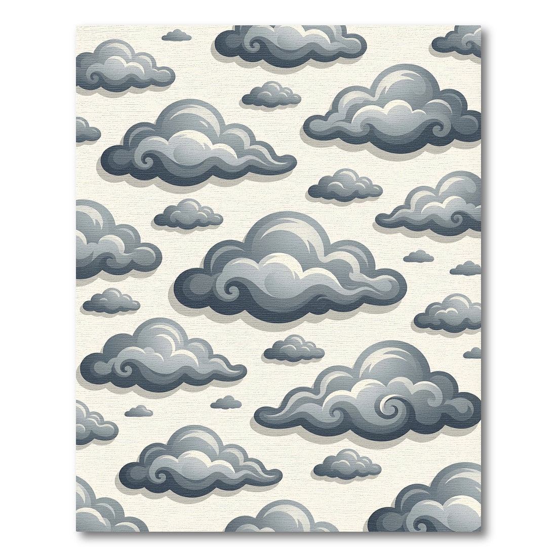 Whimsical Gray Cloudy Sky Illustration Rug