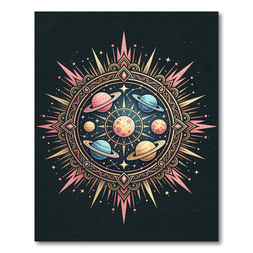 Cosmic Planets Mandala Sunburst Rug