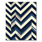 Modern Navy Cream Geometric Chevron Rug