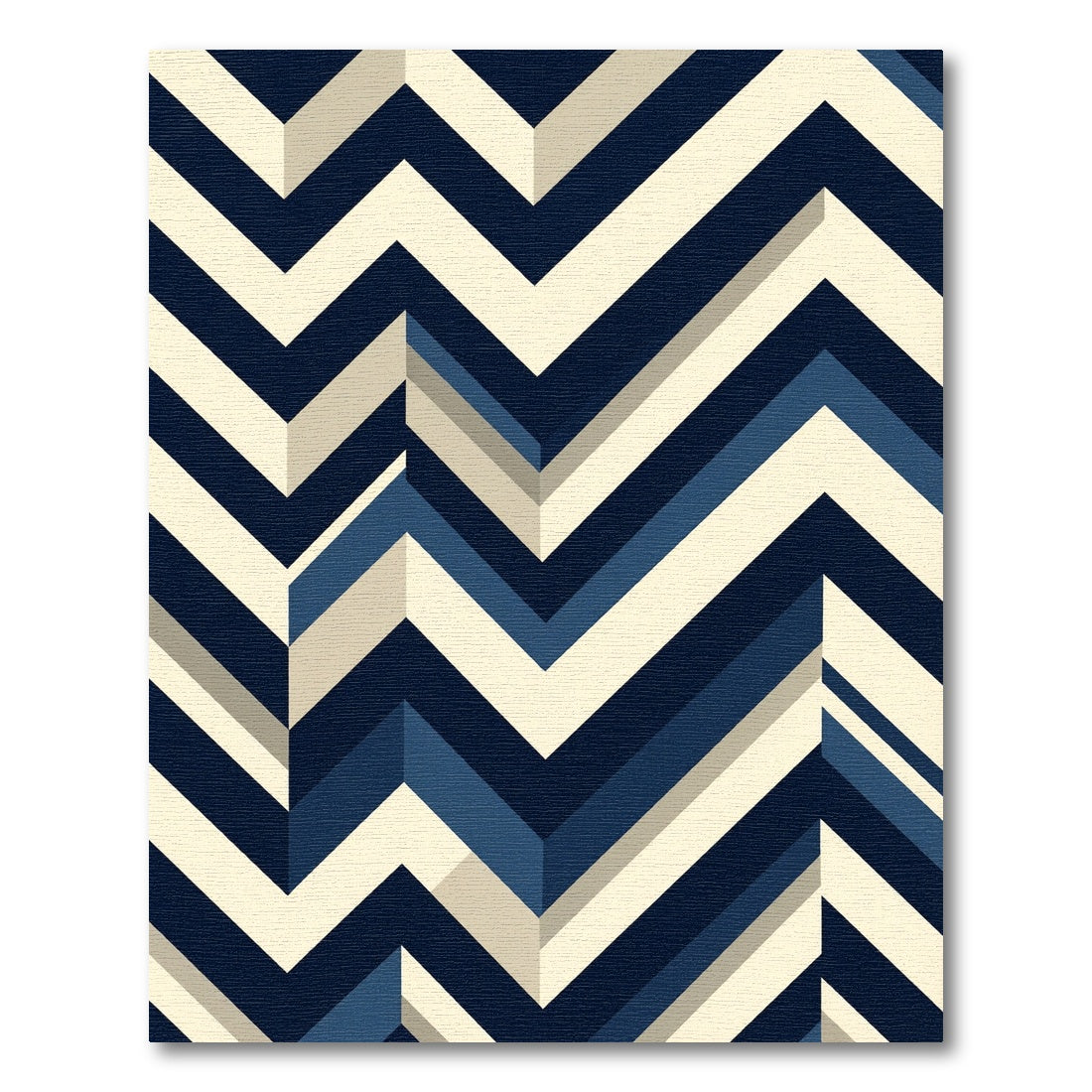 Modern Navy Cream Geometric Chevron Rug