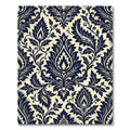 Deep Navy Cream Damask Floral Scroll Rug