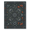 Dark Charcoal Floral Medallion Botanical Art Rug