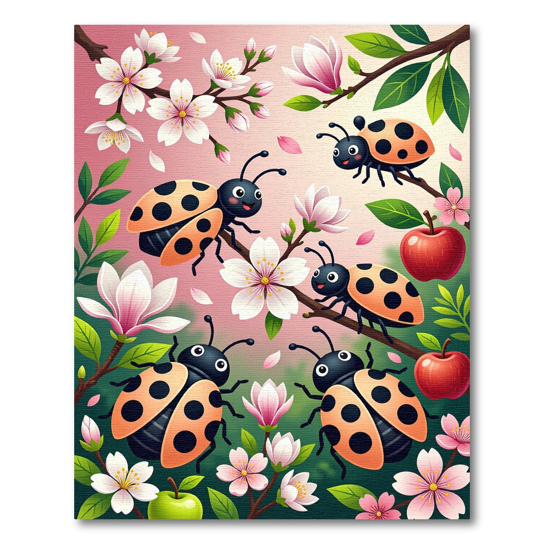 Whimsical Ladybugs Blossom Apple Branches Rug