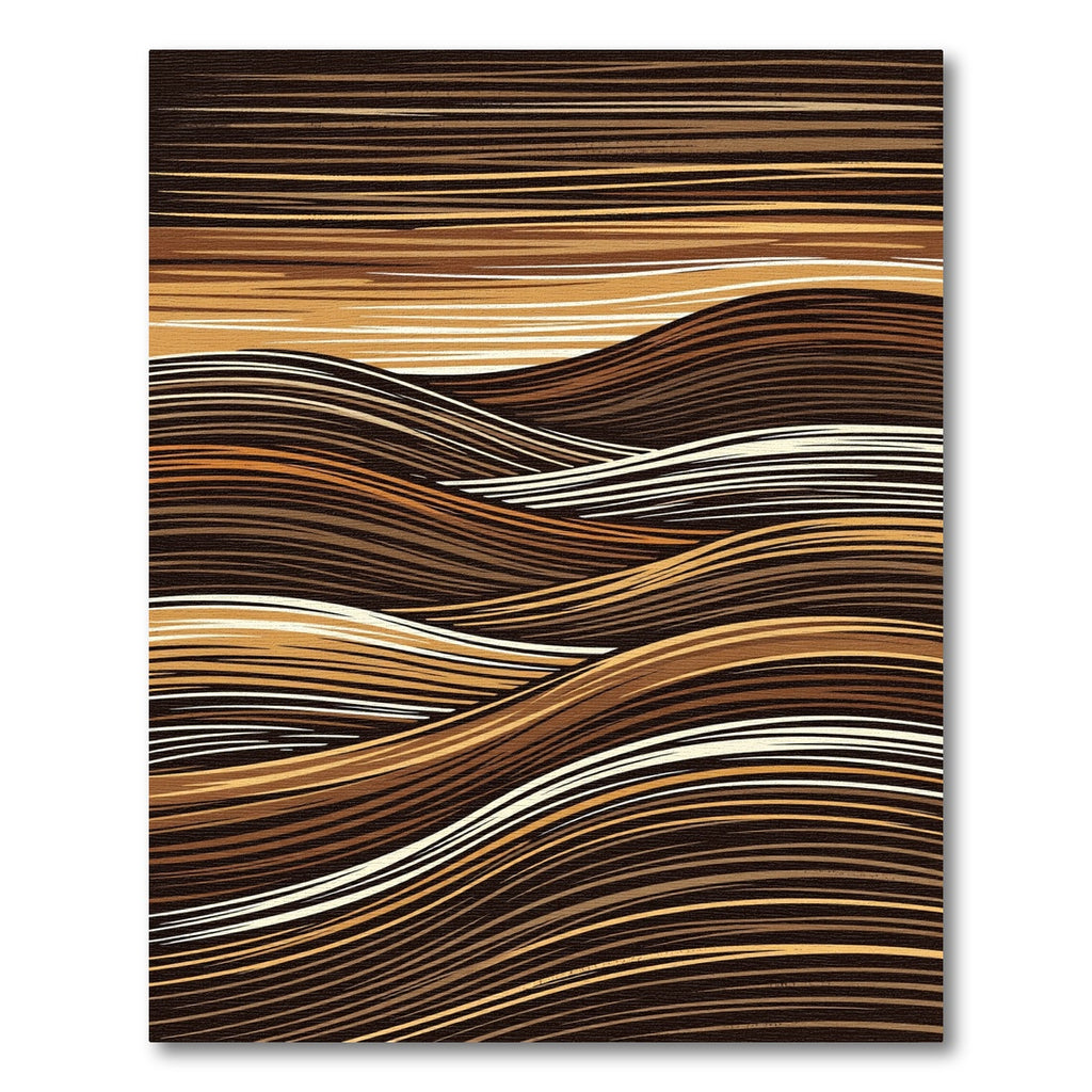Earthy Brown Abstract Wavy Striped Rug