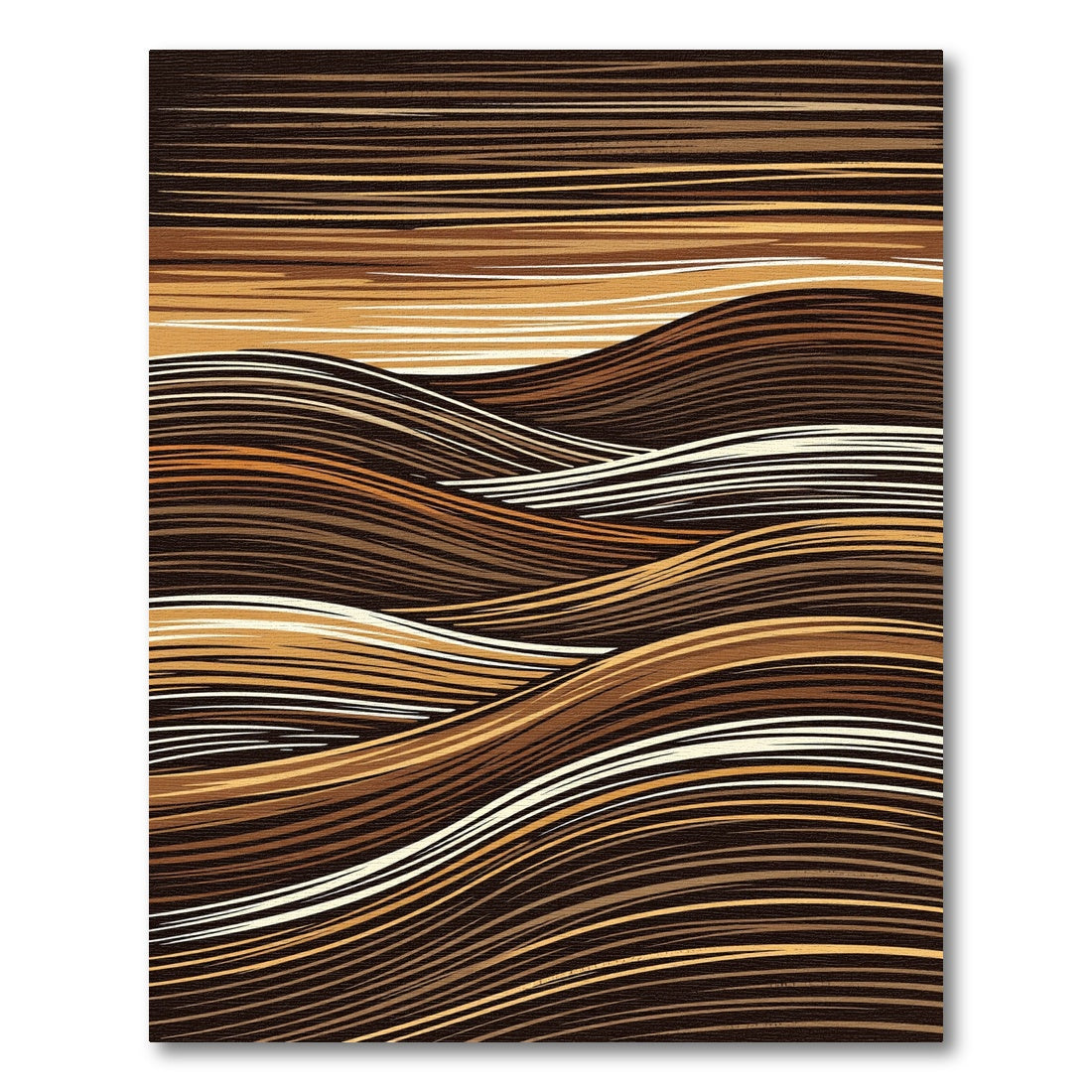 Earthy Brown Abstract Wavy Striped Rug