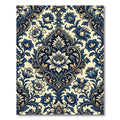Navy Cream Floral Damask Scroll Rug