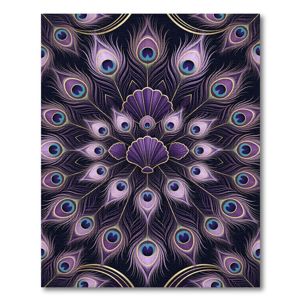 Elegant Purple Peacock Feather Mandala Rug