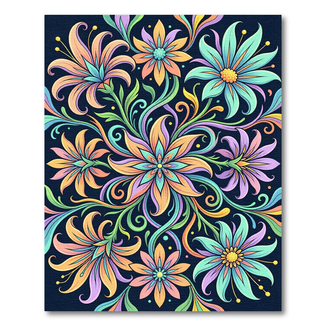 Vibrant Floral Swirl Medallion Art Rug