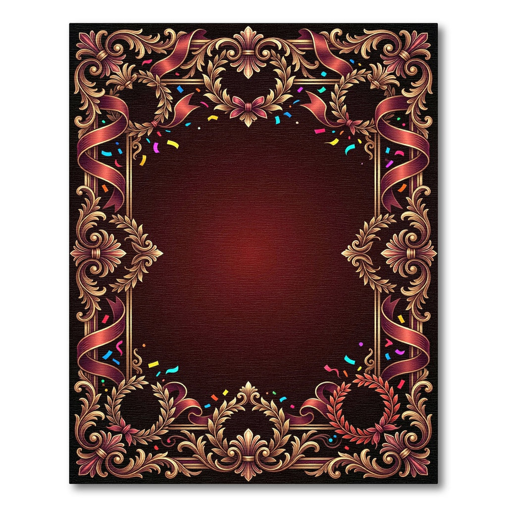 Ornate Red Ribbon Laurel Wreath Rug