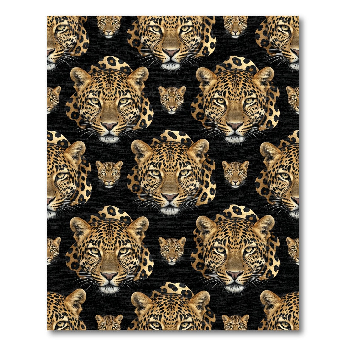 Majestic Leopard Faces Black Background Rug