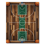 Basketball Court Green Wood Centerpiece Rug