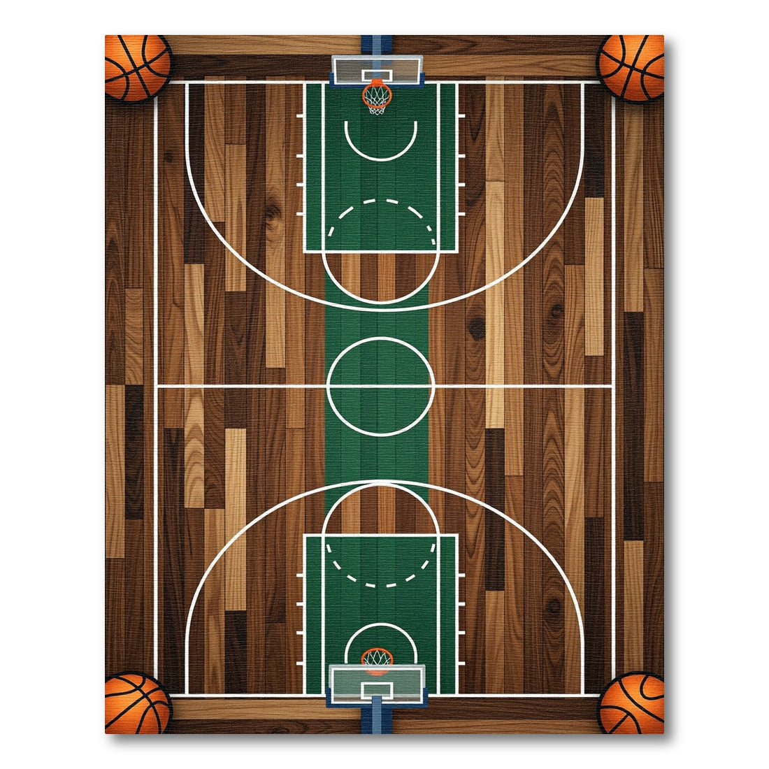 Basketball Court Green Wood Centerpiece Rug