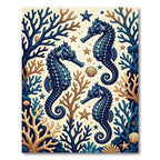 Navy Seahorse and Coral Reef Illustration Rug