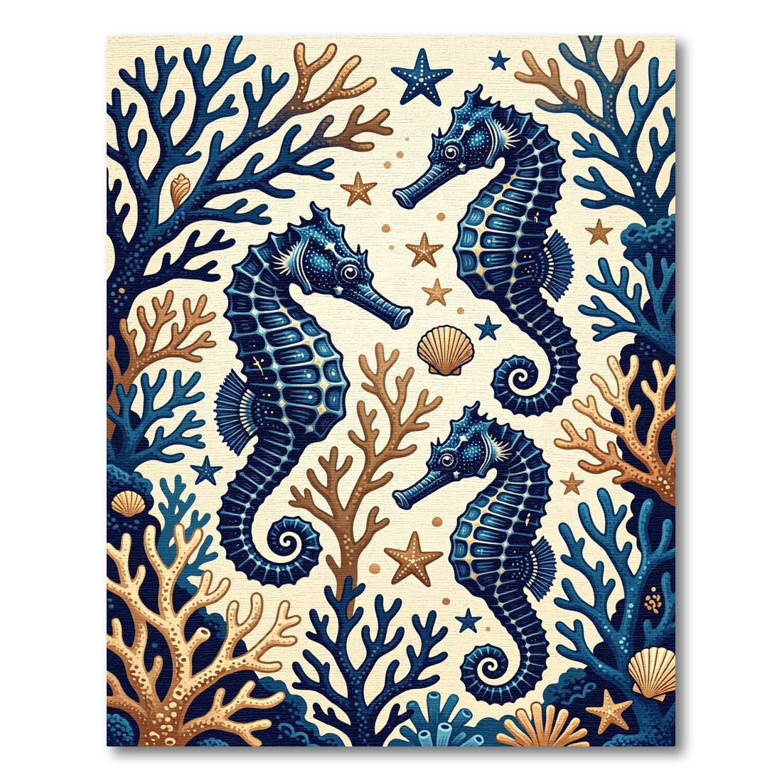 Navy Seahorse and Coral Reef Illustration Rug