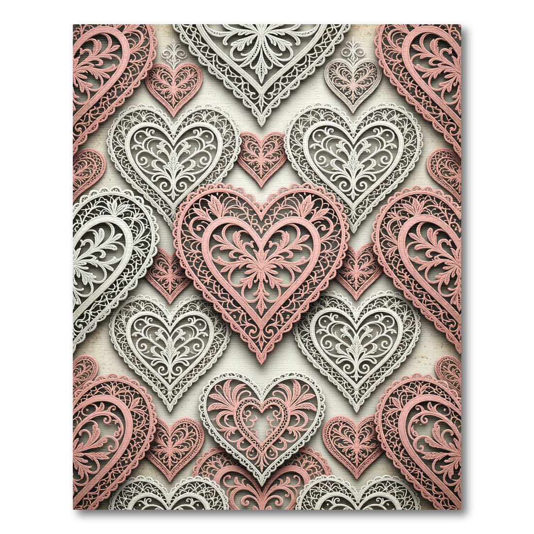 Coral White Filigree Heart Pattern Rug