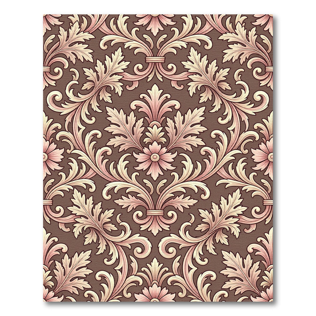 Ornate Brown Pink Acanthus Scroll Rug