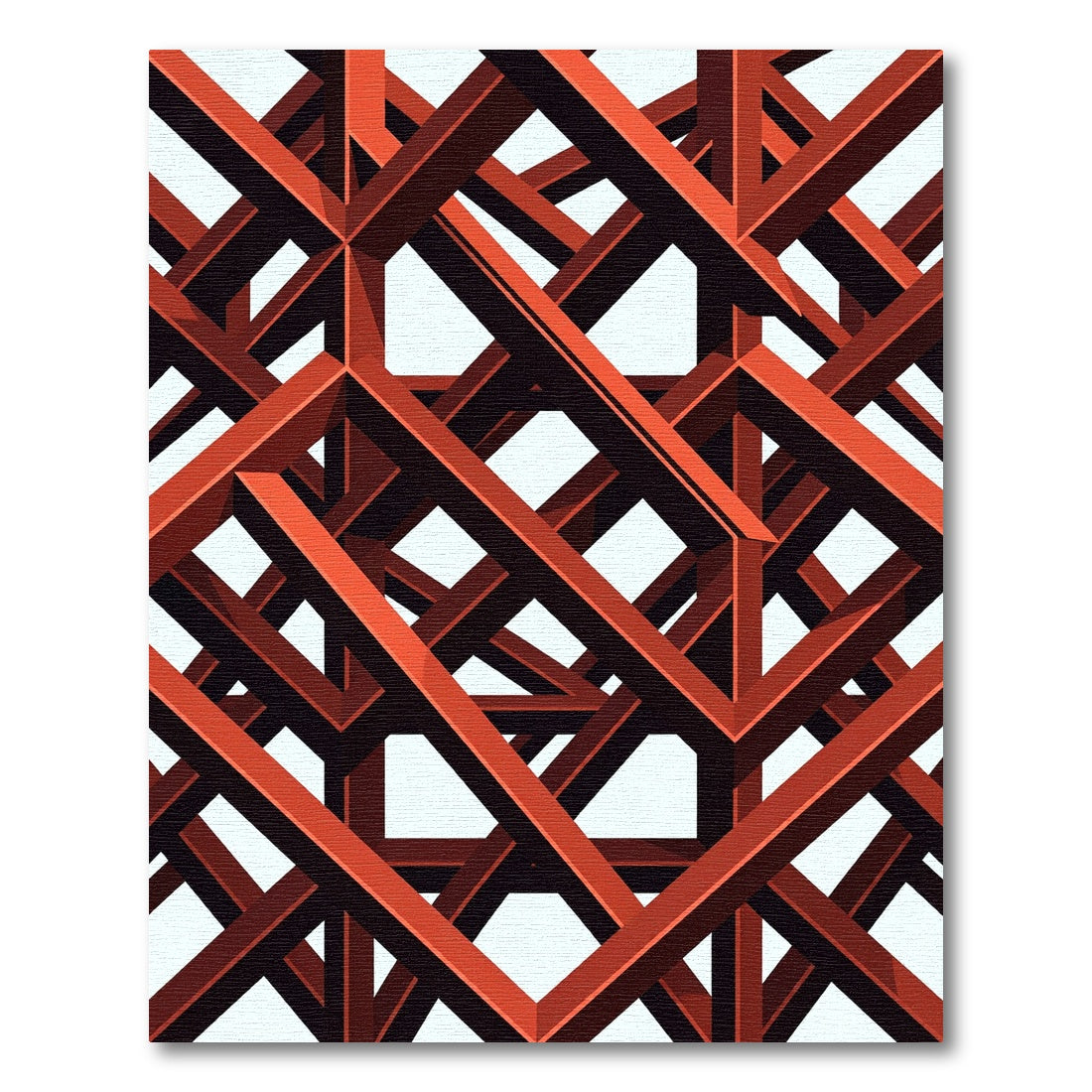 Geometric Crimson Intersecting Structural Grid Rug