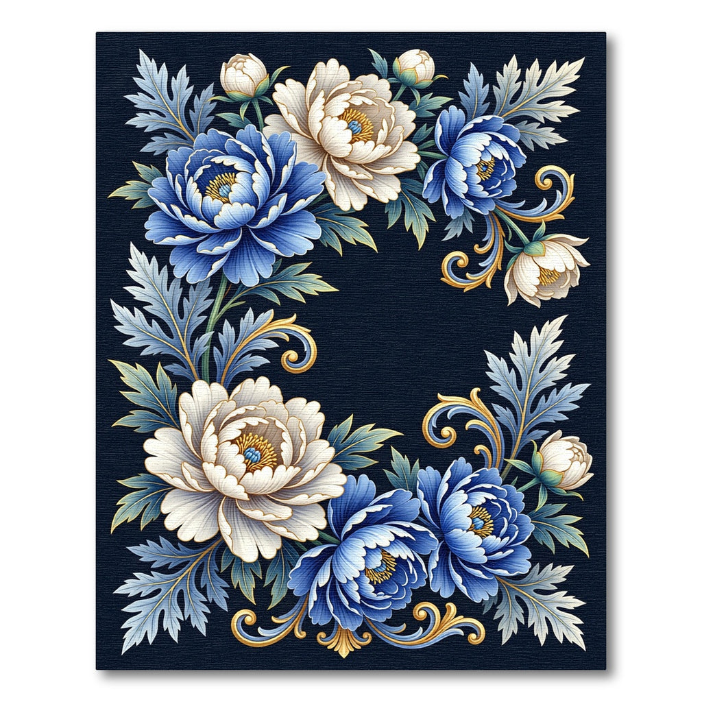 Elegant Blue and Cream Floral Scroll Rug