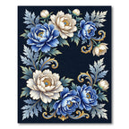 Elegant Blue and Cream Floral Scroll Rug