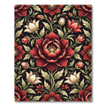 Dark Crimson Floral Botanical Arrangement Rug