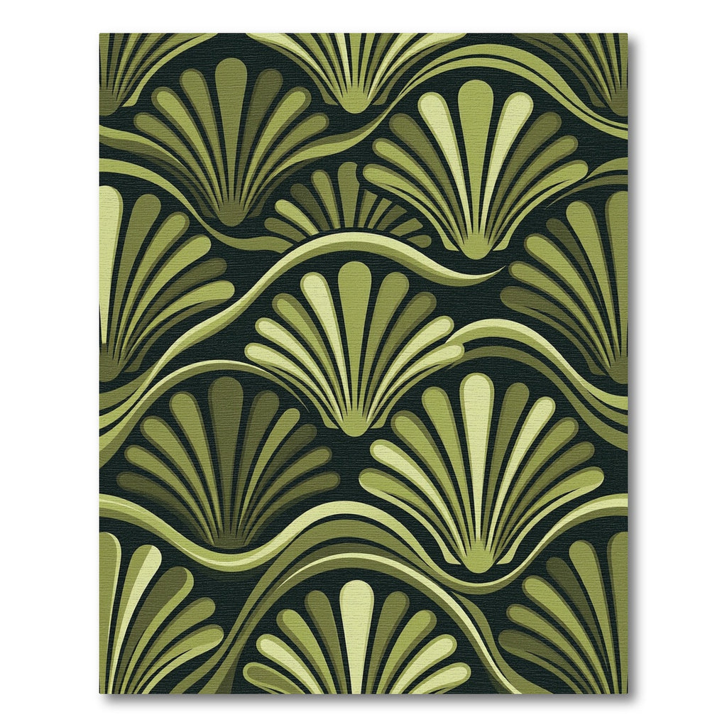 Olive Green Art Deco Fan Waves Rug