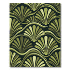 Olive Green Art Deco Fan Waves Rug