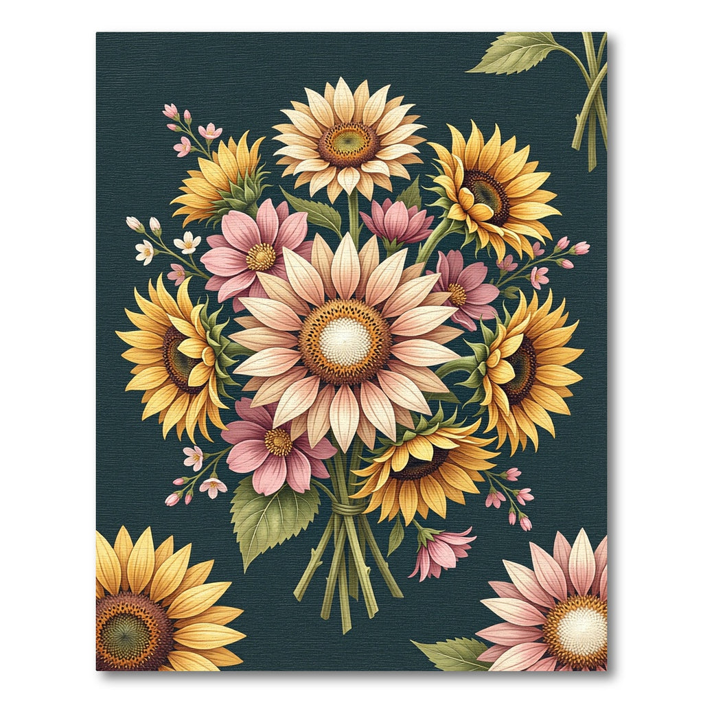 Vibrant Sunflower and Pink Blossom Bouquet Rug